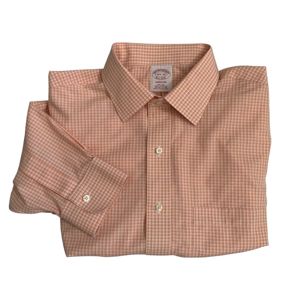 Brooks Brothers 1818 Madison Men's Size 16.5-35 Non Iron Button Up Check Shirt
